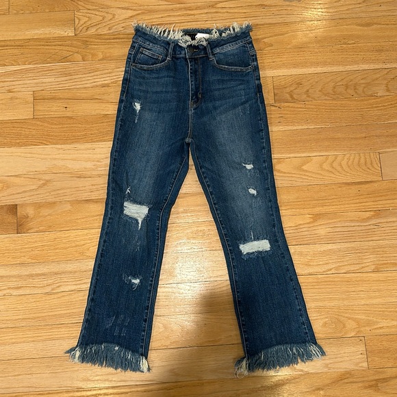 RISEN High Waist Rolled Hem Straight Jeans main image 0